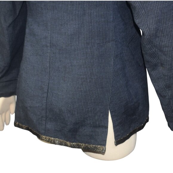 Vintage 90s 1990s Romeo Gigli Linen Striped Blazer Metallic Accents S 40 - Picture 4 of 15